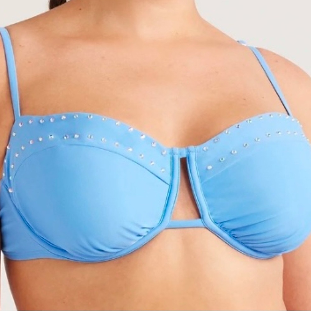 No Boundaries Juniors' Rhinestone Stylish Blue Bikini Swim Top Small Size